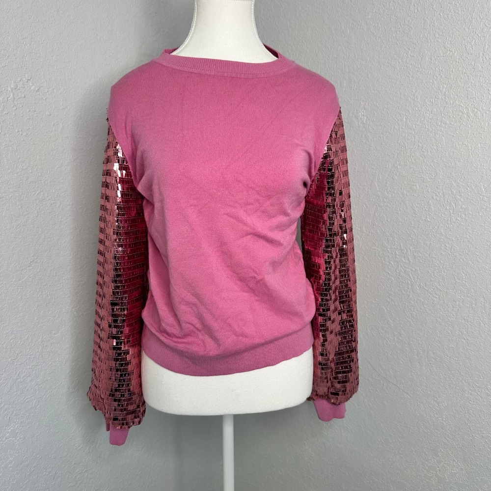 Siani Milano Pink Sequin‎ Sleeve Sweater Women's Size M Crewneck Long Sleeve